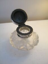 Antique Sheffield Sterling Silver Topped & Cut Glass Hobnail Inkwell