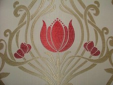 Art Nouveau Tulip Ruby Red Champagne Jacquard Curtain Upholstery Cushion Fabric