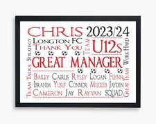 Personalised Football Manager Team THANK YOU Picture Print Gift Present Canvas