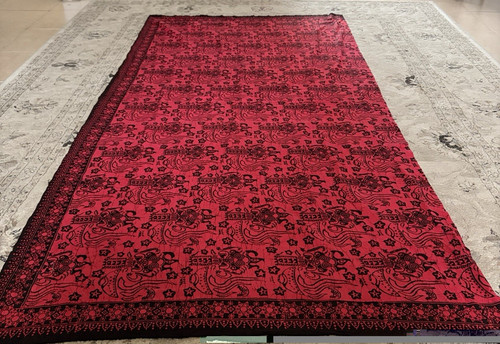 Red black batik cotton throw - red,