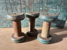 3 Vintage Wooden Industrial Textile Bobbins / Bobbin / Reels Green
