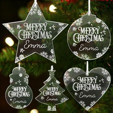 Personalised Christmas Bauble Xmas Tree Ornament with Snowflakes Custom Any Name