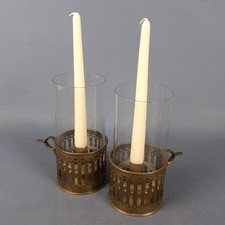 Antique Couple Candlesticks Victorian Brass & Glass Rare & Original First 900