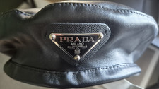 Prada black leather beret - black,