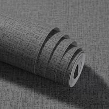 Dark Grey Wallpaper Linen Effect Textured Non-woven Fabric Wall Paper 9.5M/Roll