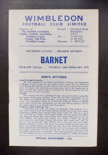 Rare wimbledon barnet - wimbledon,