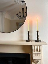 Vintage Wooden Candlesticks Pair – Rustic Mismatched Candle Holders Turned Wood