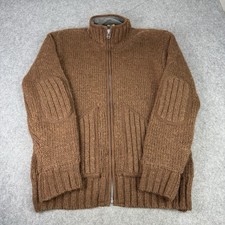 Pachamama Cardigan Mens XL Brown Chunky Knit Wool Fleece Lined Sweater Hand Made