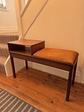 Mid Century vintage solid wood telephone table with seat 