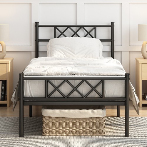 Metal bed frame cross design - frame, w/cross-design