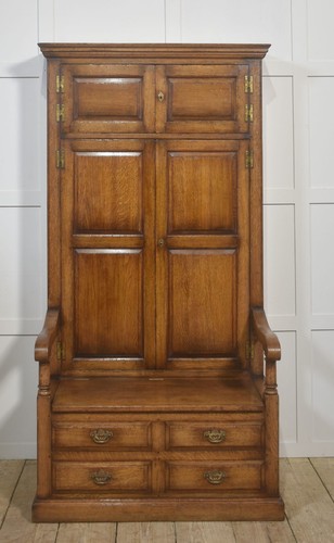 Antique oak hall seat cupboard - oak,