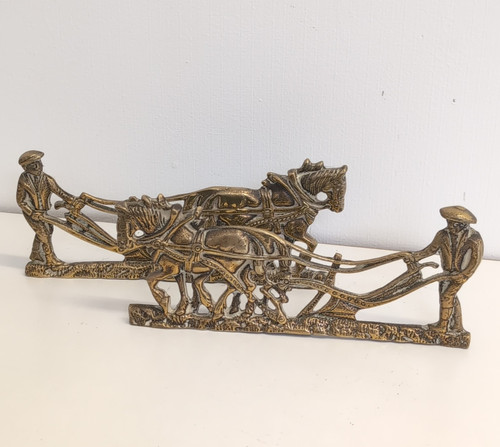 Pair brass horse drawn - pair, of