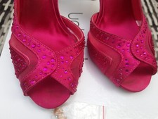Cerise Pink Diamante Satin Peep Toe Shoes UK 4 EU 37 Untold Wedding Races Party