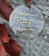 Acrylic Personsalised Baby Shower cake topper in round, heart and Hexagon shape