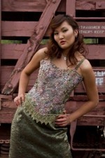 Crushed Lame' Antique Green Bustier and Tulip Skirt, Size 8