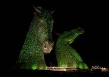 The Kelpies at night  green