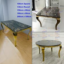 FurnitureDW Louis Stylish Black and Gold Marble Top Dining Table 1.4m 1.6m - 2m