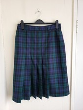 Canda Vintage Skirt Ladies Size 14 Blue Green Check Pleats Knee Length Country