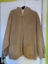 Hollister Fluffy Teddy Reversible Camel/White Full-zip Jacket Size Large VGC 