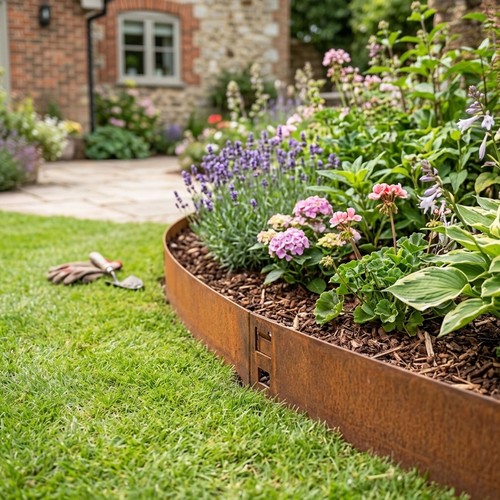 Corten steel lawn - edging, set