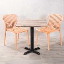 OUTDOOR RESTAURANT TABLE SET RUSTIC SQUARE ISOTOP X BASE WITH TWO OUTDOOR CHAIRS