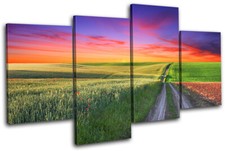 road Countryside Sunset Seascape MULTI CANVAS WALL ART Picture Print VA