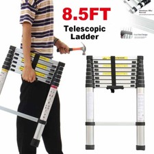 8.5ft Telescopic Step Ladder Aluminium Multi-Purpose Extendable Extension UK