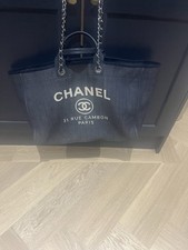 CHANEL Deauville Tote handbag, genuine Extra Large Size XL Blue
