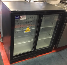Prodis Back Bar Bottle Cooler Double Sliding Doors Black Display Fridge 220Ltr