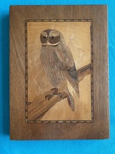 Vintage Owl Wood Inlay Marquetry Picture / Wall Plaque (20cm x 15cm)