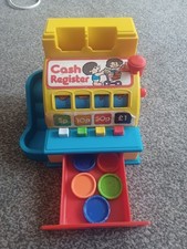 Vintage Blue Box Cash Register Toy 1980s Pretend Play & Coins Made in Singapore