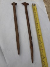 Two long Antique Blacksmith Made Iron Nails approx. 9" long