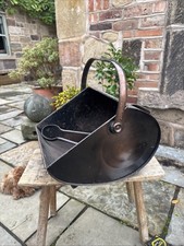 Vintage Coal Scuttle Scoop With Handles Trowel And Tongs Fireside Companion Set