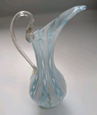 Hand Blown Mid Century Venetian Latticino Glass Vase/ Ewer