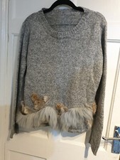 Women's Grey Jumper With Faux Fur Ruffle. UK M .New Without Tags