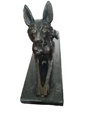 Bronze Laying Down Dog With Marble Bottom