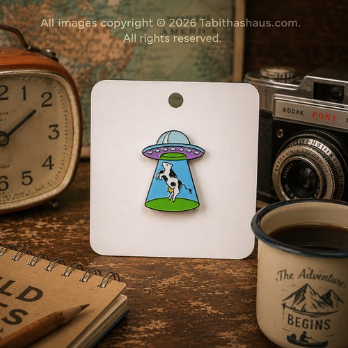 Ufo cow abduction enamel - abduction,