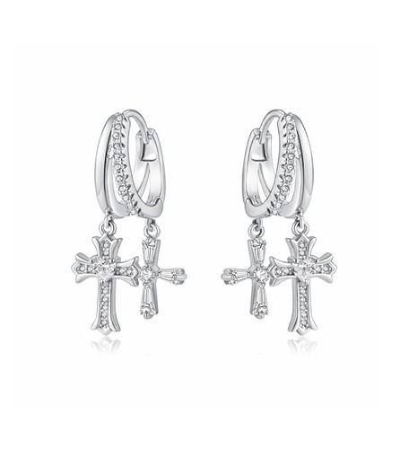 Silver cross huggie hoop - silver,