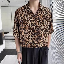 Leopard Print Men's Shirts Loose Fit Short Sleeved Non Iron Fashion Funky Tops