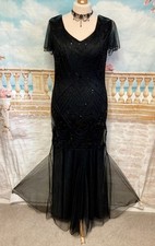 Gatsby Dress 16 18 Black Sequin Bead XXL Evening Ballgown Deco Vintage Maxi