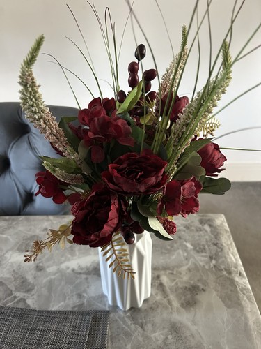 White vase and red - and, artificial