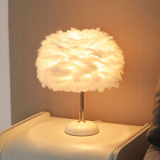 White Feather Shade Table Lamp Lampshade Shaped Table LED Night Light Home Decor