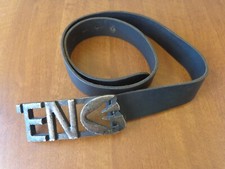 VTG RARE ITALY ENERGIE LOGO BLACK GENUINE LEATHER BELT BUCKLE 40,3" ( 102.5 cm)