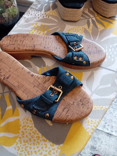 Denim cork effect slides - tu,