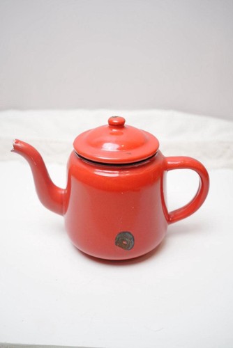 Vintage red enamel teapot - red,