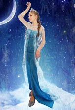 Womens Frozen Princess Elsa Costume Cosplay Party Gown Fancy Dress Outfit 8-16