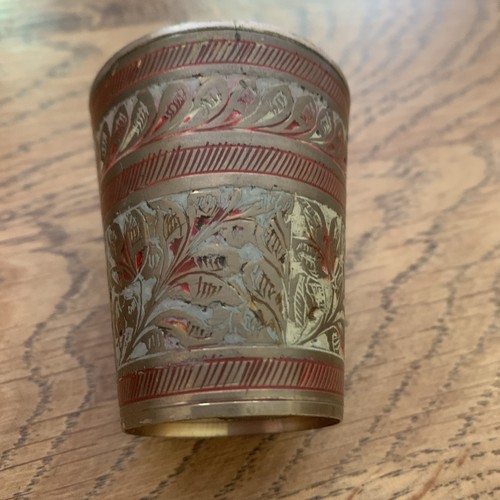 Vintage brass enamel cup - vintage,