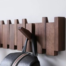 Wall Mounted Coat Rack Walnut Hooks Key Hat Hanger Entryway Storage Holder Home