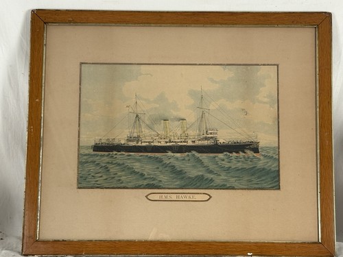 Antique framed hms - hms, print