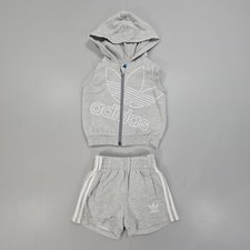 adidas Kids Baby Toddler Outfit Set Grey 3- 6 Months Hoodie & Shorts